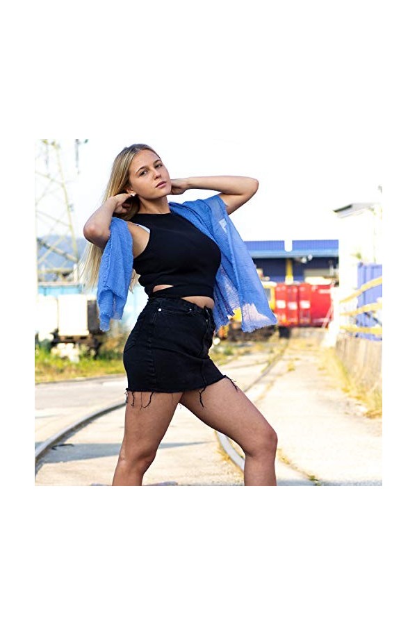 Dolce Abbracio by Riemtex Foulard multifonction pour femme Style FUNKY Cadeau Écharpe XXL - Bleu - Taille unique