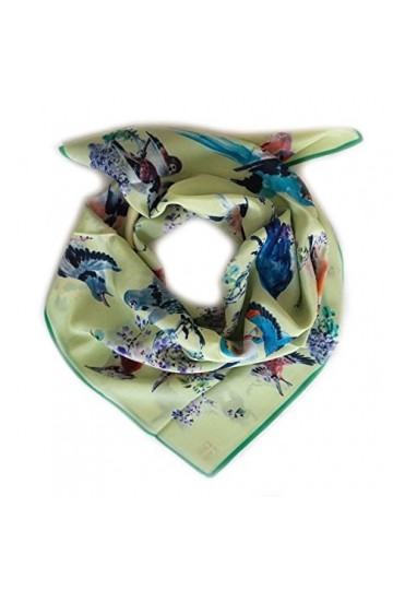 LIDA LYDI Foulard carré Satin en 100% Soie. 68cmX68cm. Motif Oiseau.