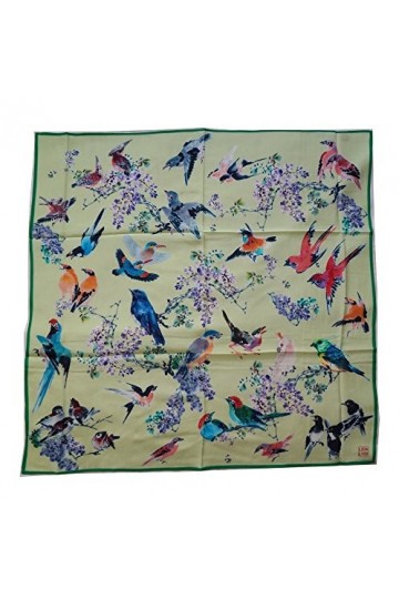 LIDA LYDI Foulard carré Satin en 100% Soie. 68cmX68cm. Motif Oiseau.