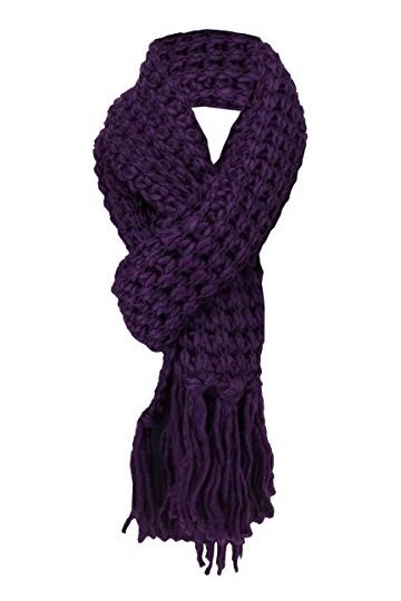 TigerTie Echarpe tricotée lila violet foncé unicolor avec langen franges - Echarpe taille 220 x 30 cm