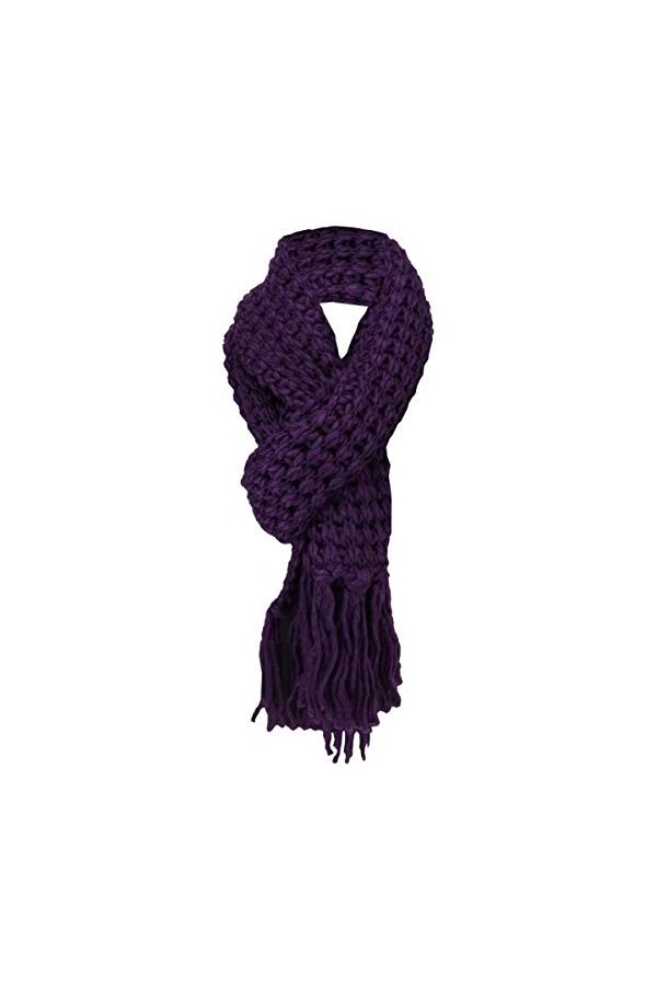 TigerTie Echarpe tricotée lila violet foncé unicolor avec langen franges - Echarpe taille 220 x 30 cm