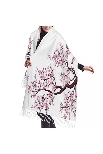 Foulard à franges imprimé drapeau américain aigle cheval en laine pour femme 196 x 68 cm , Cerisier en fleurs, taille unique