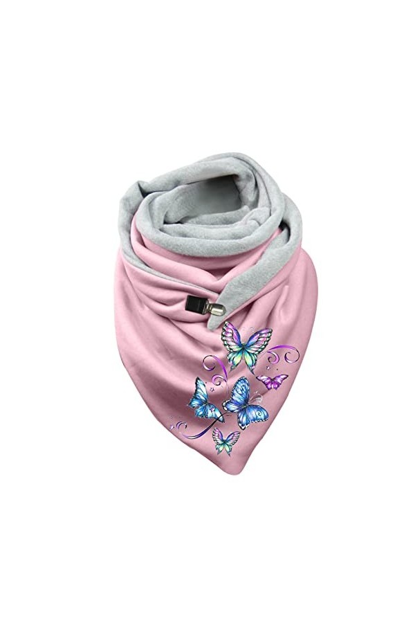 Foulard triangulaire pour femme - Imprimé papillon - Avec bouton - Écharpe triangulaire - Pour lhiver - Rétro - Mode chaude 