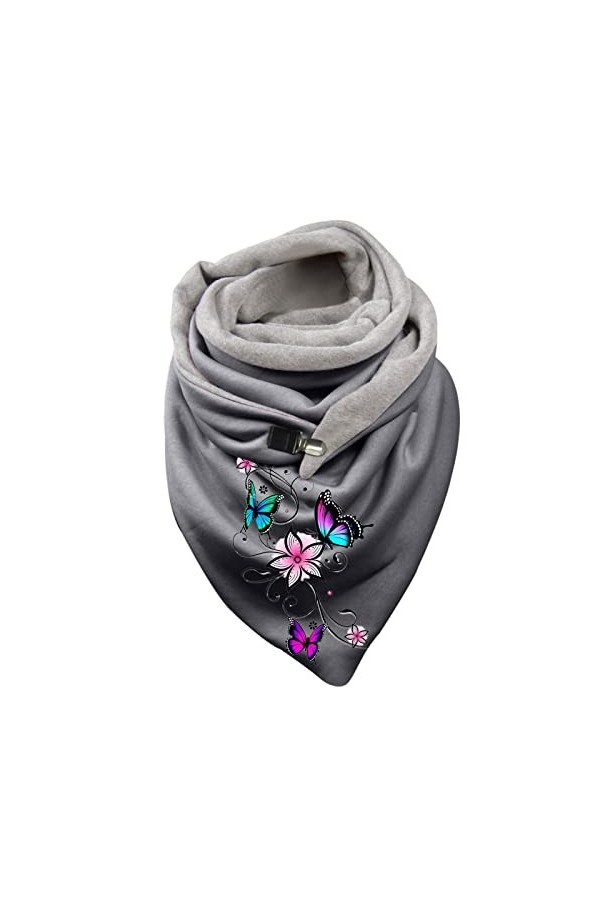 Foulard triangulaire pour femme - Imprimé papillon - Avec bouton - Écharpe triangulaire - Pour lhiver - Rétro - Mode chaude 