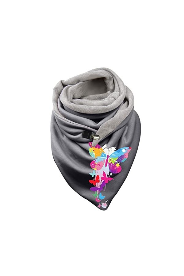 Foulard triangulaire pour femme - Imprimé papillon - Avec bouton - Écharpe triangulaire - Pour lhiver - Rétro - Mode chaude 