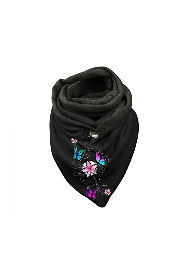 Foulard triangulaire pour femme - Imprimé papillon - Avec bouton - Écharpe triangulaire - Pour lhiver - Rétro - Mode chaude 