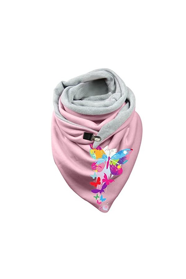 Foulard triangulaire pour femme - Imprimé papillon - Avec bouton - Écharpe triangulaire - Pour lhiver - Rétro - Mode chaude 