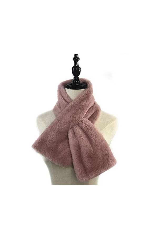 YKLL 15x90cm Femmes Hiver épaissir en Peluche Fausse Fourrure de Lapin écharpe Solide Couleur Bonbon col châle Cou Plus Chaud