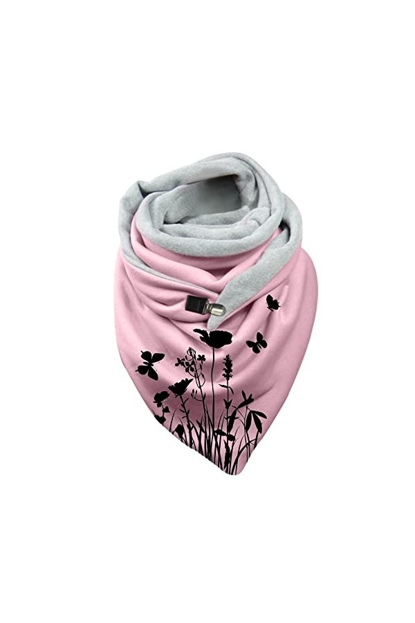 Keepwin Foulard dhiver chaud en coton imprimé botanique et tartan pour femme, a, taille unique