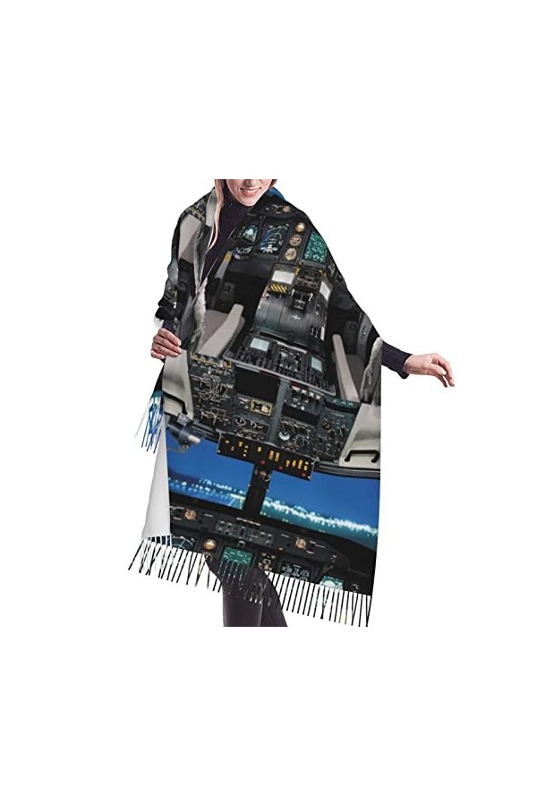 PSVOD Foulard à pompons en cachemire pour femme - Doux et chaud, noir, taille unique