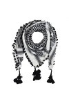 Freak Scene Kufiya Desert premium - blanc-noir - fringe et bobines noir - 100 x 100 cm - Shemagh - foulard Arafat palestinien