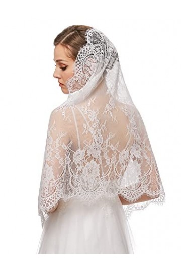 AIEOE Voile d’église Mantille Catholique Foulard Echarpe en Dentelle Latin Messe Couvrant la Tête style05
