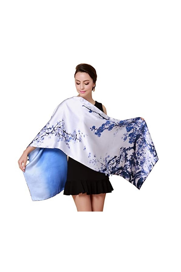 AXZ Foulards En Soie de Mûrier 100% Foulard Femme Floral Élégant Echarpes Long Foulards Châle De Plage Toute La Saison Pour M