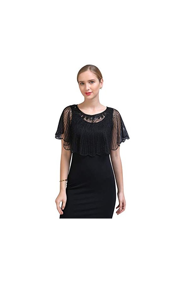 YAOMEI Femme Echarpe Châles Foulards, Paillettes perlées des années 1920 Etoles écharpe Fichus de tête Les mariages Mariée Br