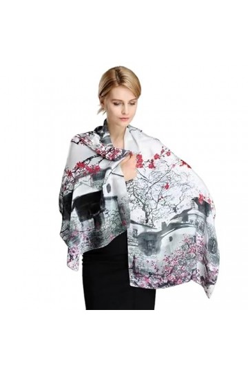 KIZAMI Écharpe pour femmes en soie de mûrier 100% naturelle, Design luxueux imprimé, 170x50cm, châle de plage pour femmes, éc