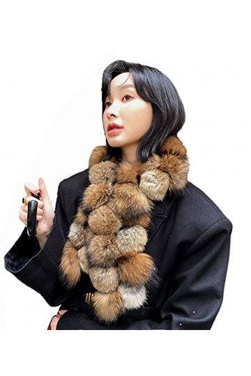 XUYUZUAU Femmes Écharpe dhiver Véritable Fourrure de Lapin Fourrure de Raton Laveur Écharpes Pompon Chauffe-cou 100x13cm