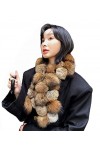 XUYUZUAU Femmes Écharpe dhiver Véritable Fourrure de Lapin Fourrure de Raton Laveur Écharpes Pompon Chauffe-cou 100x13cm