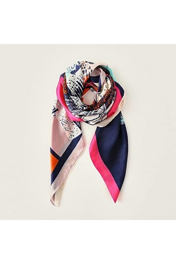 YKLL Femmes Printemps imprimé Fleuri Foulard en Soie Naturel Glace Foulard en Soie 90 * 90 Cm carré écharpe Mode tempérament 