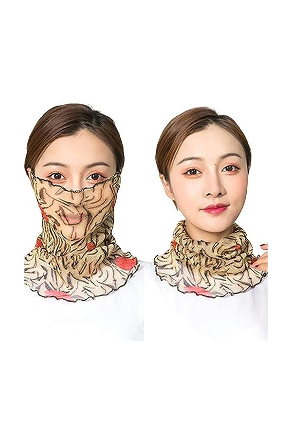 PARREN Écharpe En Soie 2Pcs Femmes Masque De Soie Brillante Cou Été Protection Solaire Pendaison Oreille Voile Extérieur Resp