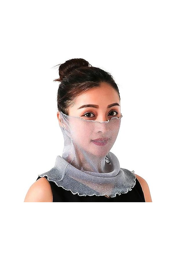 PARREN Écharpe En Soie 2Pcs Femmes Masque De Soie Brillante Cou Été Protection Solaire Pendaison Oreille Voile Extérieur Resp