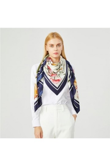 130cm Twill Foulard en soie Femmes Bandana Écharpe carrée Design Floral Kerchief Foulards pour dames Mode Châle-4