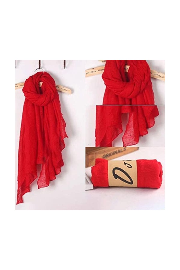 YKLL Mode Nouveau 16 Couleurs Femmes Longue écharpe Wrap Foulards Vintage Coton Lin Grand châle Hijab élégant Solide Noir Rou