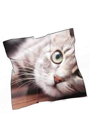 RAUP 27" Soie Carrée Comme Foulards Carrés, Gris Fluffy Cat Concept Animaux Bannière Mode Soie Sentiment Foulard Moyen Carré 