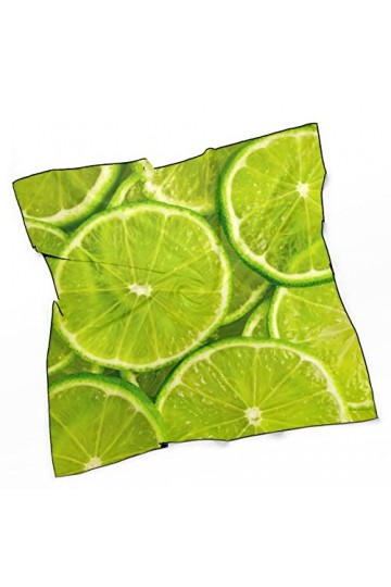 RAUP 27" Soie Carrée Comme Foulards Carrés, Tranches De Citron Vert Aux Agrumes Verts Mode Soie Sentiment Foulard Moyen Carré