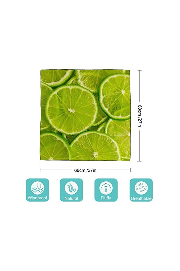 RAUP 27" Soie Carrée Comme Foulards Carrés, Tranches De Citron Vert Aux Agrumes Verts Mode Soie Sentiment Foulard Moyen Carré