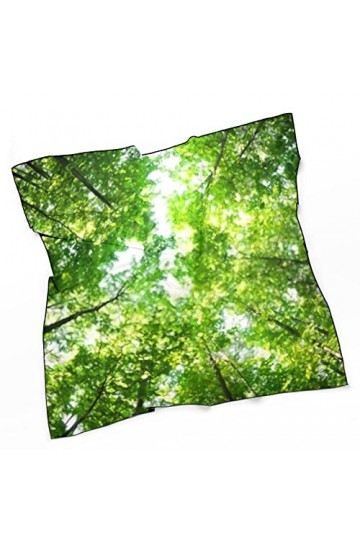 RAUP 27" Soie Carrée Comme Foulards Carrés, Arbre De La Forêt Verte Feuilles Soleil Lumière Mode Soie Sentiment Écharpe Moyen