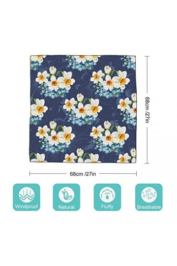 RAUP 27" Soie Carrée Comme Foulards Carrés, Motif Floral Jonquilles Forgetmenots Mode Soie Sensation Écharpe Moyen Carré Sati