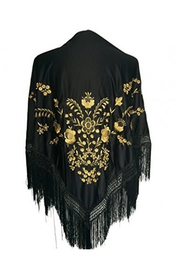 La Senorita Foulard Ceinture Chale De Danse Flamenco Broderie Frange noir d or