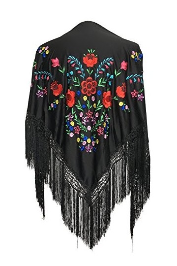 La Senorita Foulard Ceinture Chale De Danse Flamenco Broderie Frange noir différentes fleurs colorées