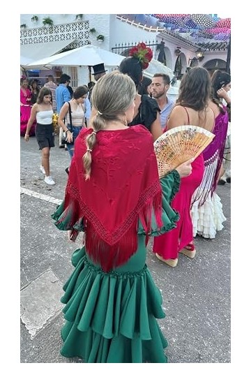 La Señorita Foulard Ceinture Chale De Danse Flamenco Broderie Frange noir rouge Franges double