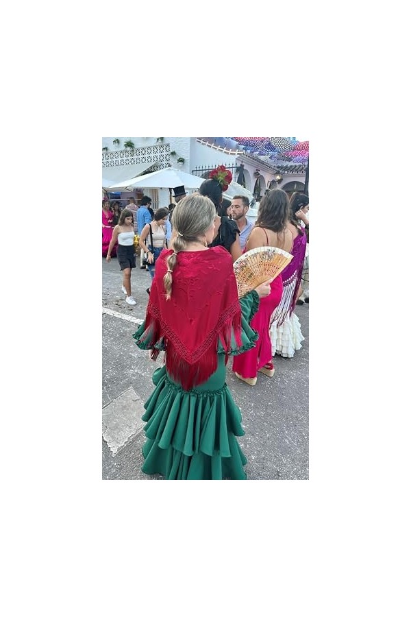 La Señorita Foulard Ceinture Chale De Danse Flamenco Broderie Frange noir rouge Franges double
