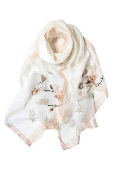Écharpe Foulard En Soie Femme Imprime Floral Élégant Mode Léger Classique Chic Souple Châle de Plage