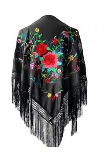 La Senorita Foulard Ceinture Chale De Danse Flamenco Broderie Frange noir fleurs colorées