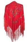 La Senorita Foulard Ceinture Chale De Danse Flamenco Broderie Frange rouge Roses rouge