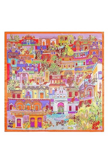 Foulard en Soie 90cm * 90cm Maison Motif Architectural Foulard Carré en Imitation Soie for Femmes Color : Orange, Size : 90c