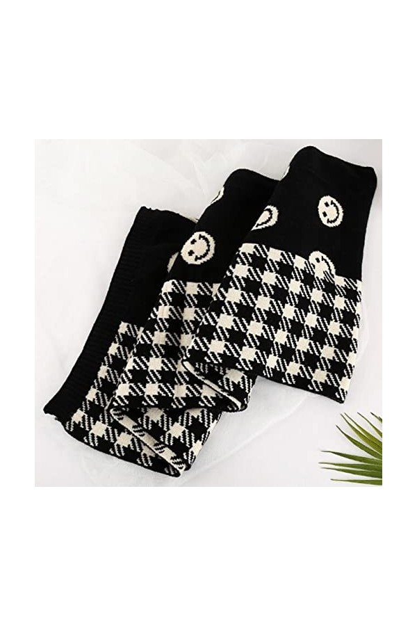 Écharpe Tricotée en Laine Écharpe Visage Smiley Double Face Écharpe&nbsp;&nbsp;&nbsp;dhiver Femme Foulard Blanc et Noir Châle pour Femme-No