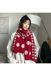 Écharpe Tricotée en Laine Écharpe Visage Smiley Double Face Écharpe&nbsp;&nbsp;&nbsp;dhiver Femme Foulard Blanc et Noir Châle pour Femme-No
