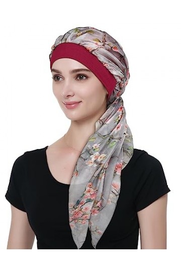 Alnorm Long foulard en mousseline de soie couvre-chef en jersey de bambou pour femme, bordeaux, taille unique