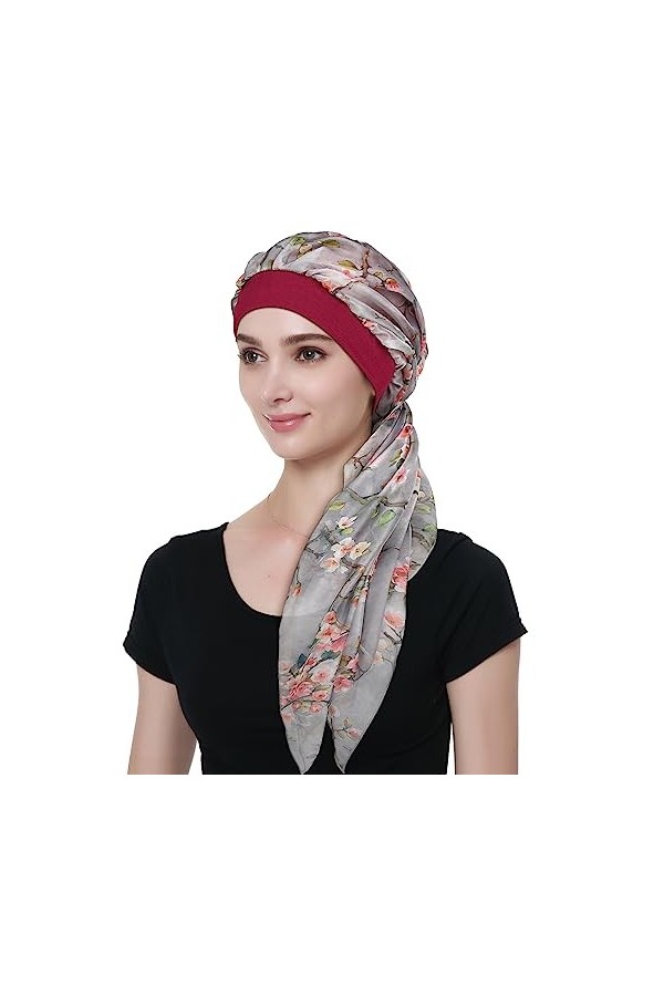 Alnorm Long foulard en mousseline de soie couvre-chef en jersey de bambou pour femme, bordeaux, taille unique
