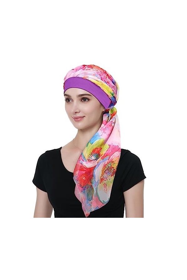 Alnorm Long foulard en mousseline de soie couvre-chef en jersey de bambou pour femme, bordeaux, taille unique