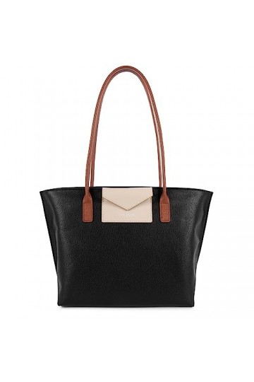 LANCASTER Sac cabas épaule - Maya Noir - Galet rosé - Cognac