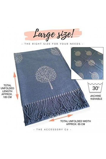 The Accessory Co Écharpe dhiver réversible pour femme Motif arbre de vie, Cachemire : bleu, L