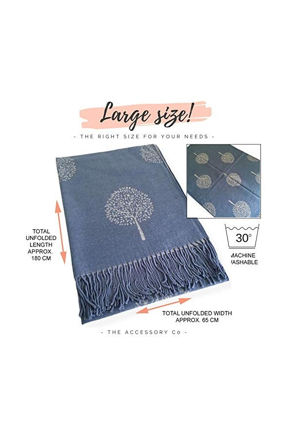 The Accessory Co Écharpe dhiver réversible pour femme Motif arbre de vie, Cachemire : bleu, L