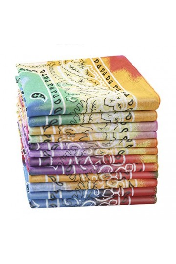 HOULIFE Coton Paisley Bandanas Tie Dye Bandeaux pour Hommes Femmes Multifonction Imprimé Coloré Foulards Hip Hop Cowboy Foula