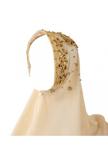 LumiSyne Hijab Mousseline Pour Femme Musulmane Voilée Jersey Hijab De Couleur Unie Avec Perles Paillettes Doré Doux Foulard D