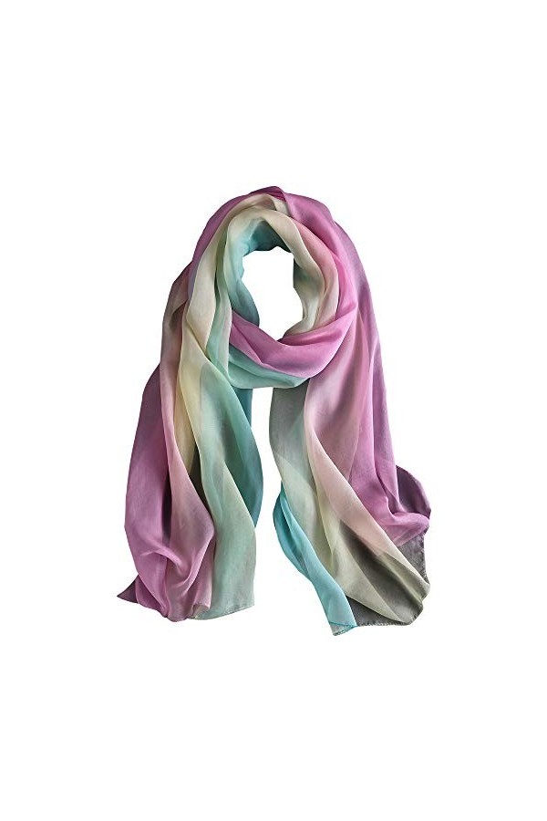 WZTP Foulard Femme en Soie Echarpe Chale Longue Élégant Dégradé Couleur 70,8" x 27,5" Lady 180cm, Bleu rose frais 